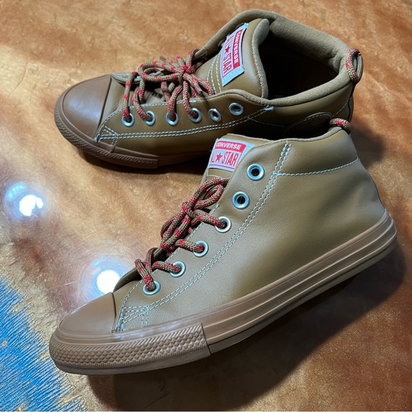 Converse All Stars Leather Brown Tan Sneakers Mid top size 5 - Picture 1 of 9